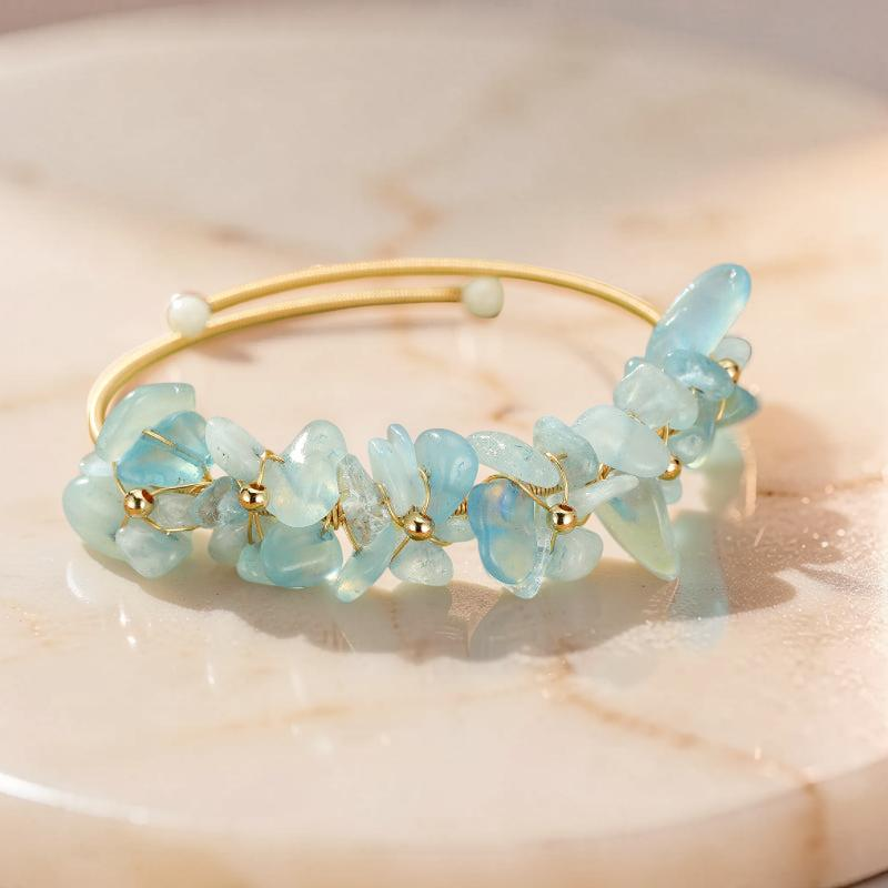 ATELIER-TIBET – Bracelet Aigue-Marine et Perle – Éclat Aquatique, Laiton plaqué or 14K