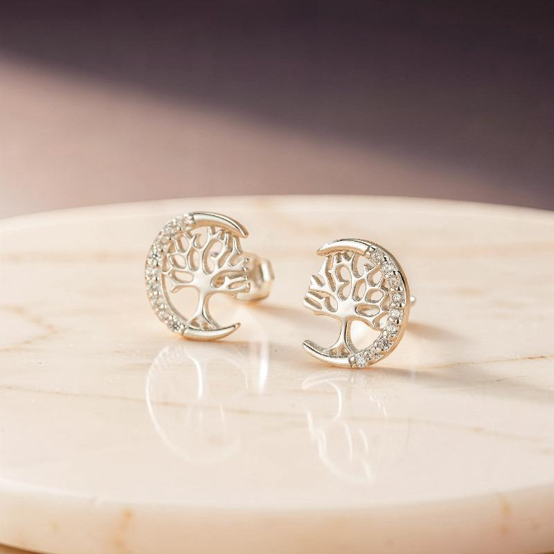 ATELIER-TIBET – Boucles d'oreilles Arbre de Vie – Arbre Céleste, Argent S925