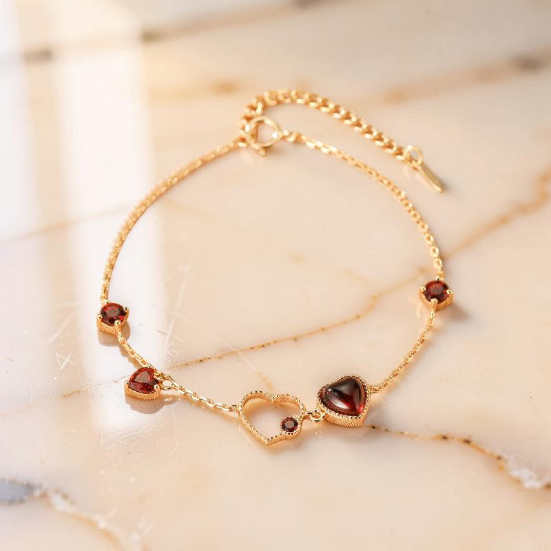 ATELIER-TIBET – Bracelet Grenat – Cœur Passionné, Argent Plaqué Or 14K