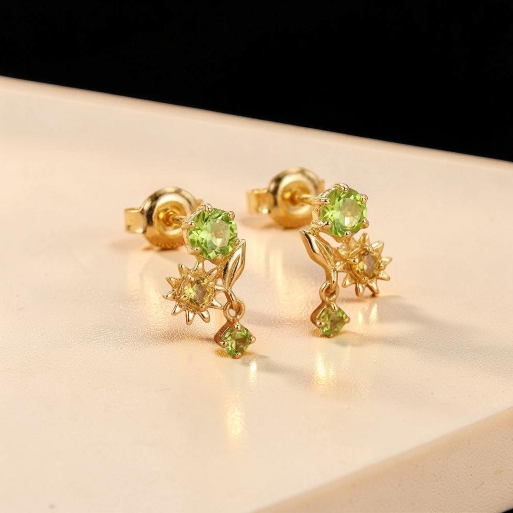 ATELIER-TIBET – Boucles d'Oreilles Péridot et Citrine – Fleur Ensoleillée, Argent Plaqué Or