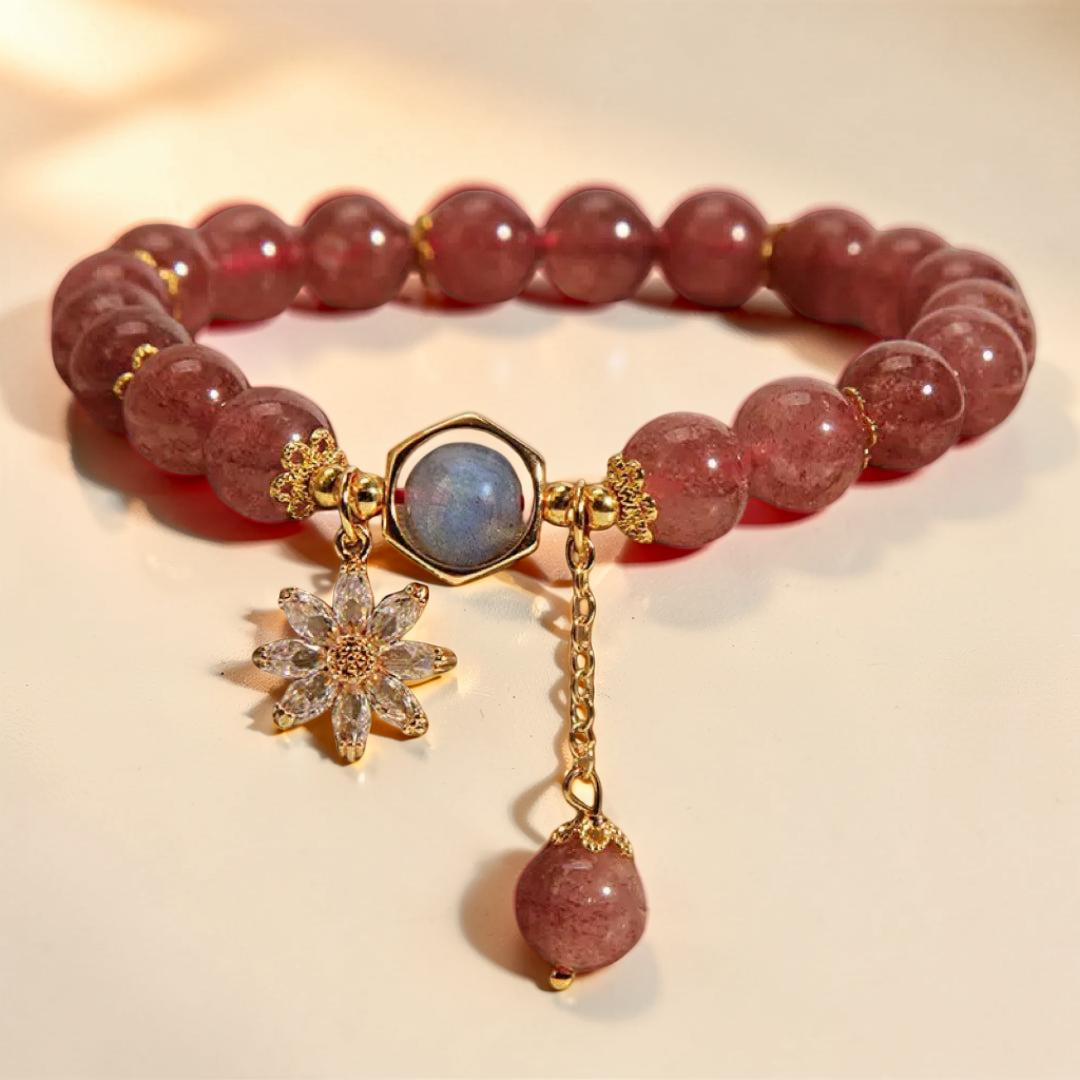 ATELIER-TIBET – Bracelet Quartz Fraise et Cristal de Roche – Fleur Cosmique