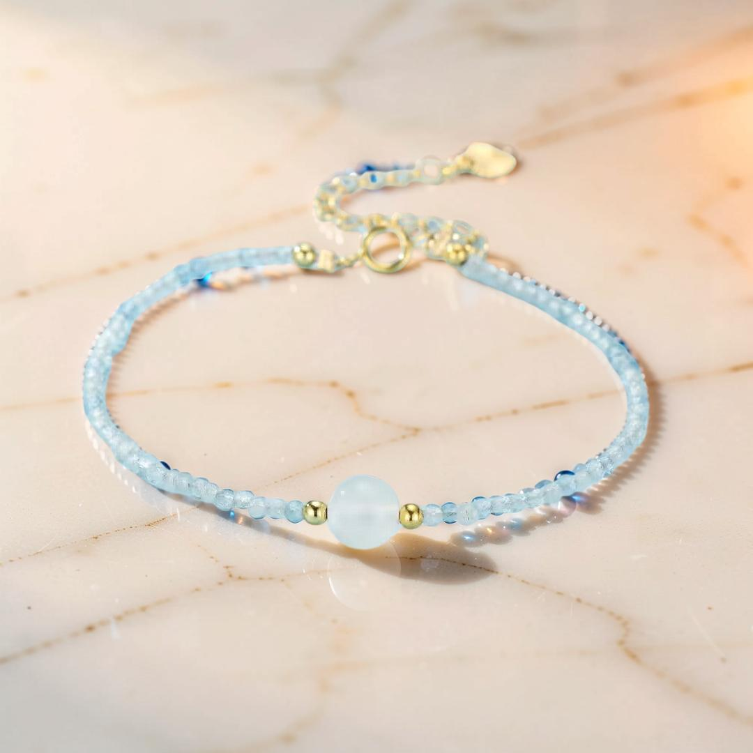 ATELIER-TIBET – Bracelet Pierre de Lune et Aigue Marine – Rêverie des Flots