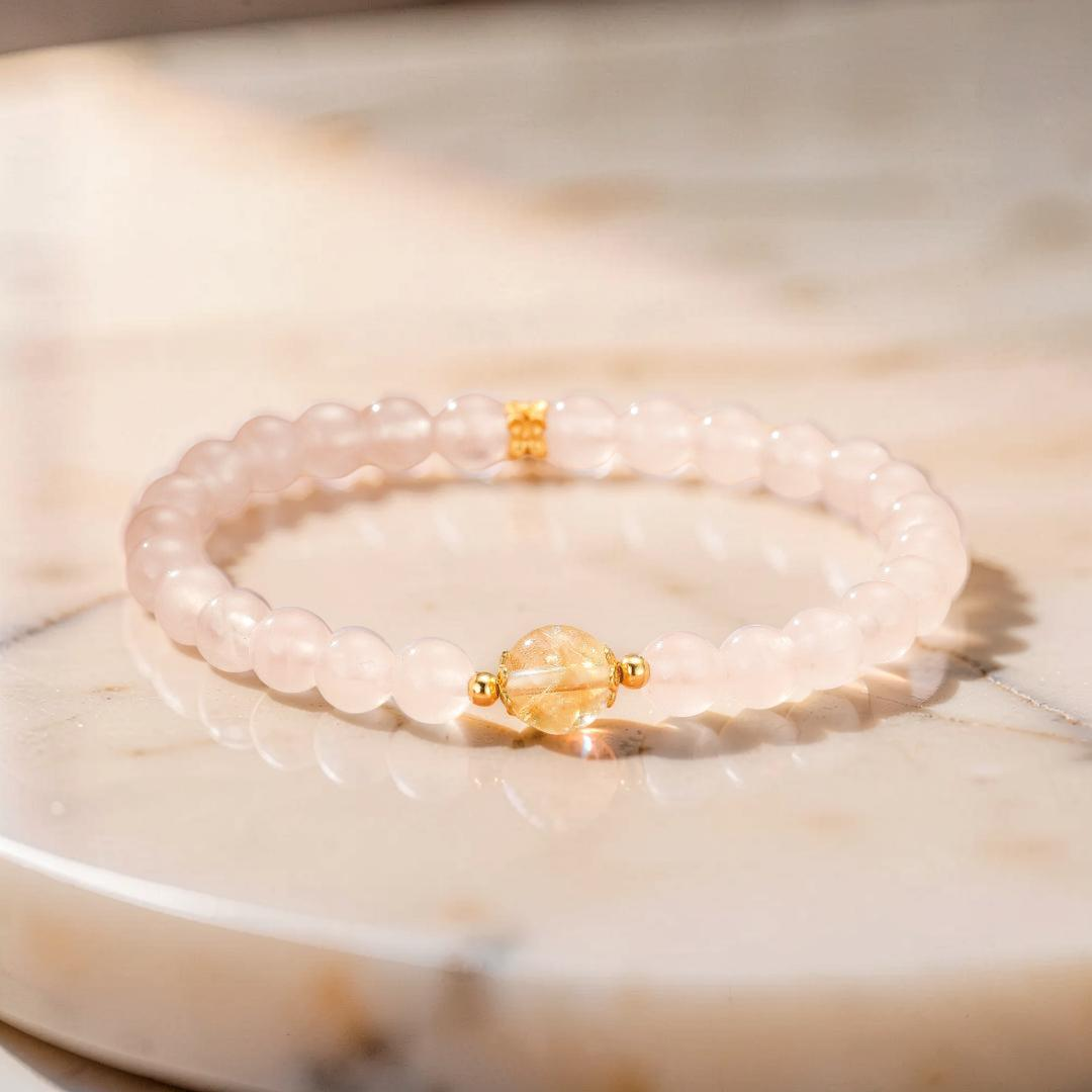 ATELIER-TIBET – Bracelet Quartz Rose et Citrine – Équilibre Radieux, Argent Plaqué Or