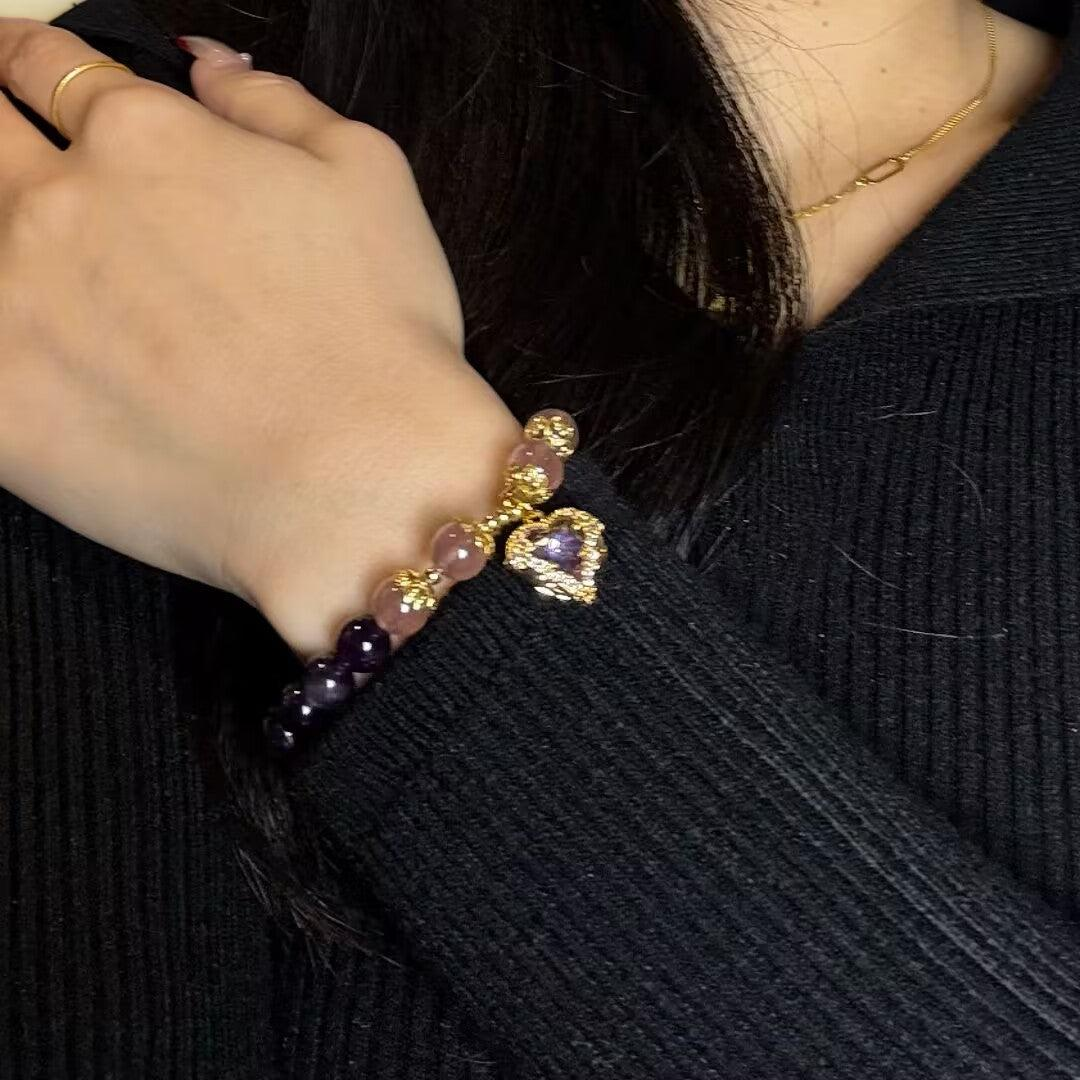 ATELIER-TIBET – Bracelet Améthyste et Quartz Fraise – Espoir