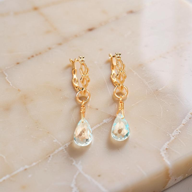 ATELIER-TIBET – Boucles d'Oreilles Topaze Bleue – Goutte de Sérénité, Argent Plaqué Or