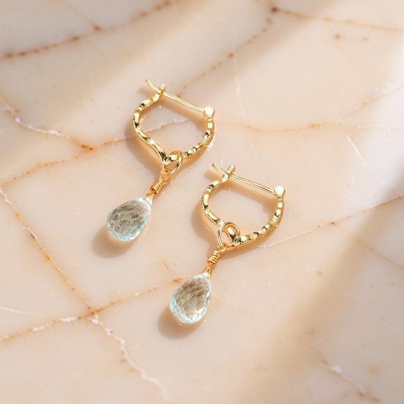 ATELIER-TIBET – Boucles d'Oreilles Topaze Bleue – Goutte de Sérénité, Argent Plaqué Or