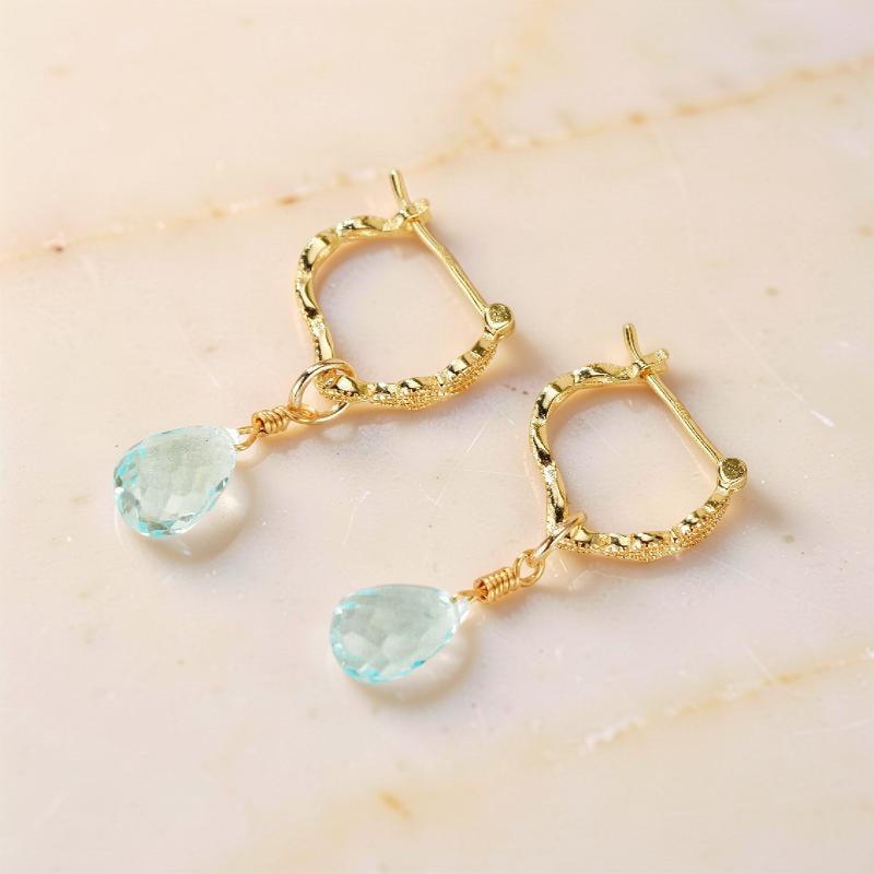 ATELIER-TIBET – Boucles d'Oreilles Topaze Bleue – Goutte de Sérénité, Argent Plaqué Or