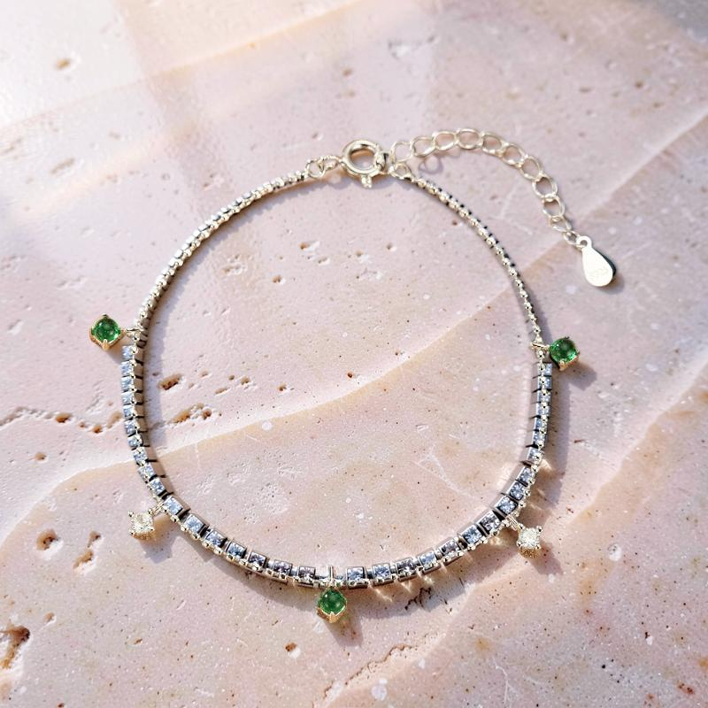 ATELIER-TIBET – Bracelet Émeraude  – Rosée Lumineuse, Argent 925