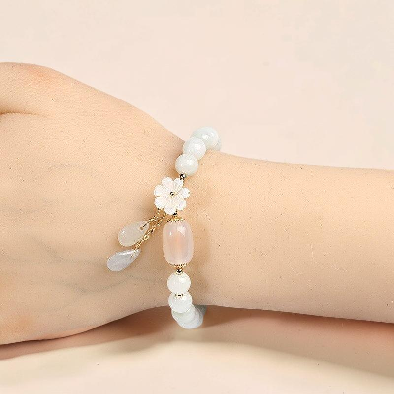 ATELIER-TIBET – Bracelet Jade Blanc et Agate – Porte Bonheur