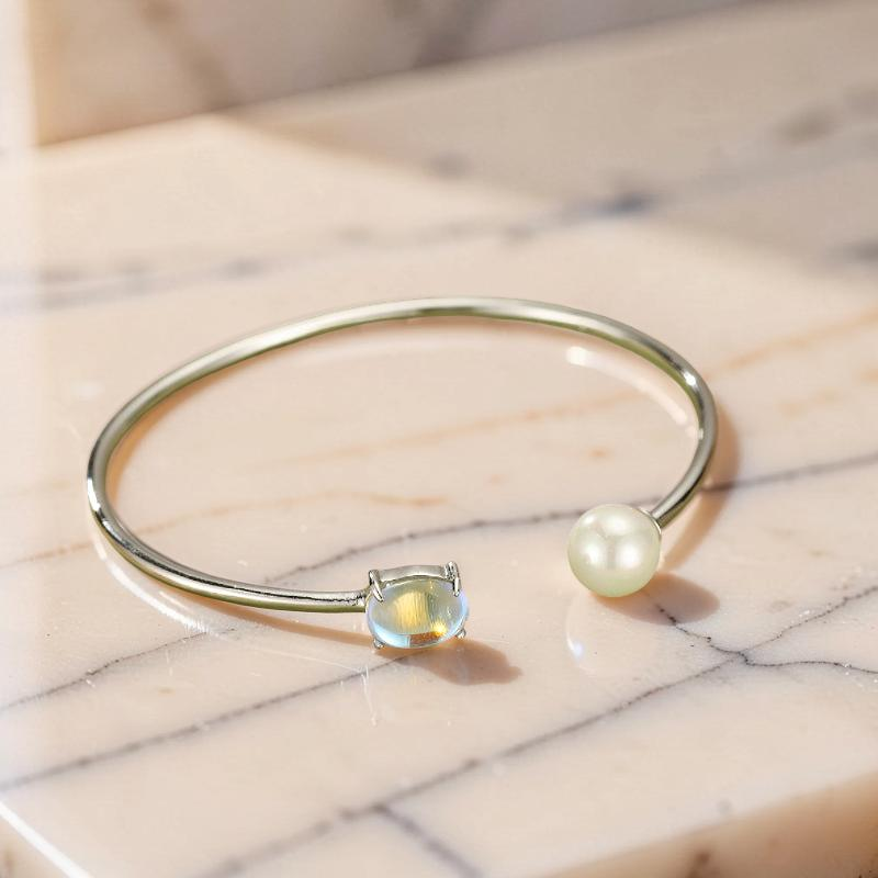 ATELIER-TIBET – Bracelet Pierre de Lune et Perle – Essence de Lune, Argent