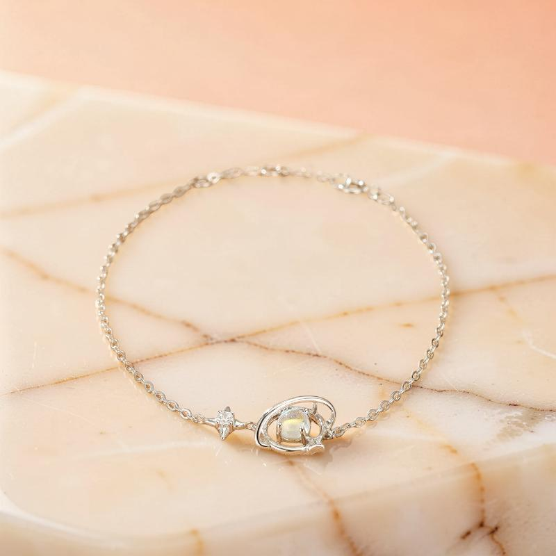 ATELIER-TIBET – Bracelet Pierre de Lune – Étoile Galactique, Argent 925