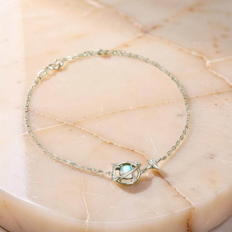 ATELIER-TIBET – Bracelet Pierre de Lune – Étoile Galactique, Argent 925