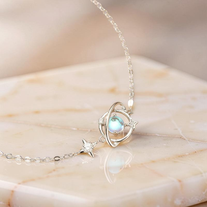 ATELIER-TIBET – Bracelet Pierre de Lune – Étoile Galactique, Argent 925