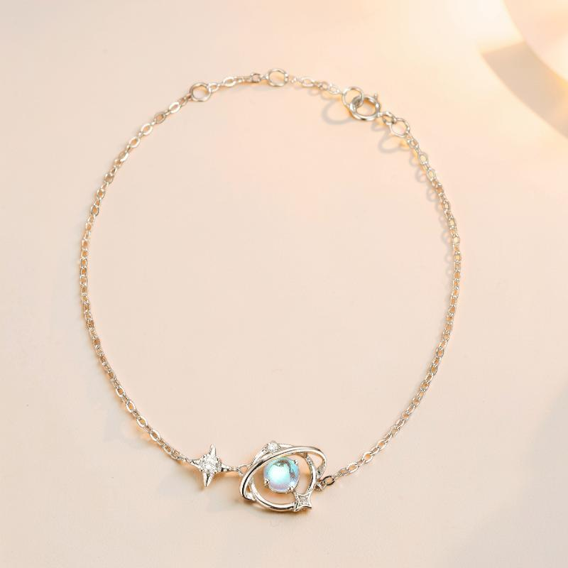 ATELIER-TIBET – Bracelet Pierre de Lune – Étoile Galactique, Argent 925