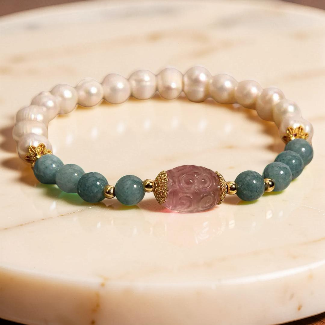 ATELIER-TIBET – Bracelet Jade, Perle et Fluorite – Sérénité Céleste