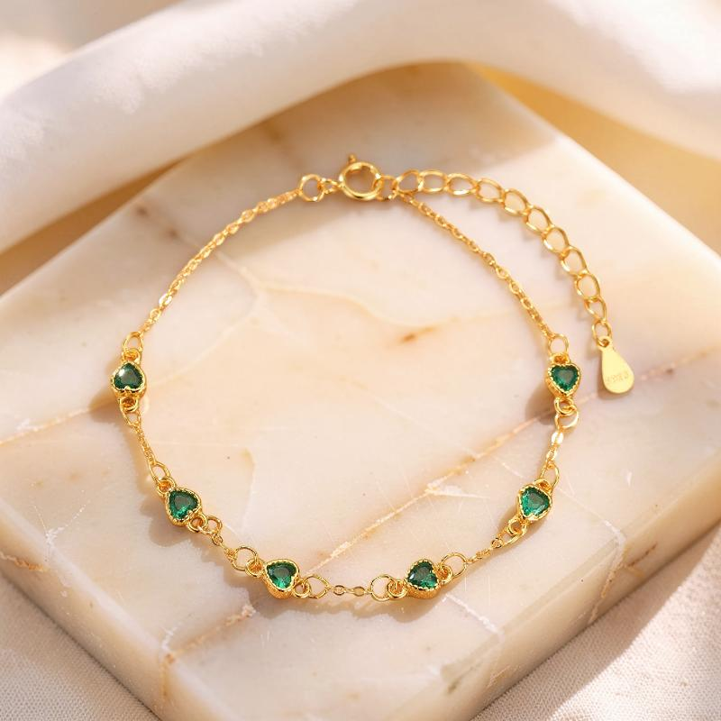 ATELIER-TIBET – Bracelet Émeraude – Lumière Royale, Argent Plaqué Or