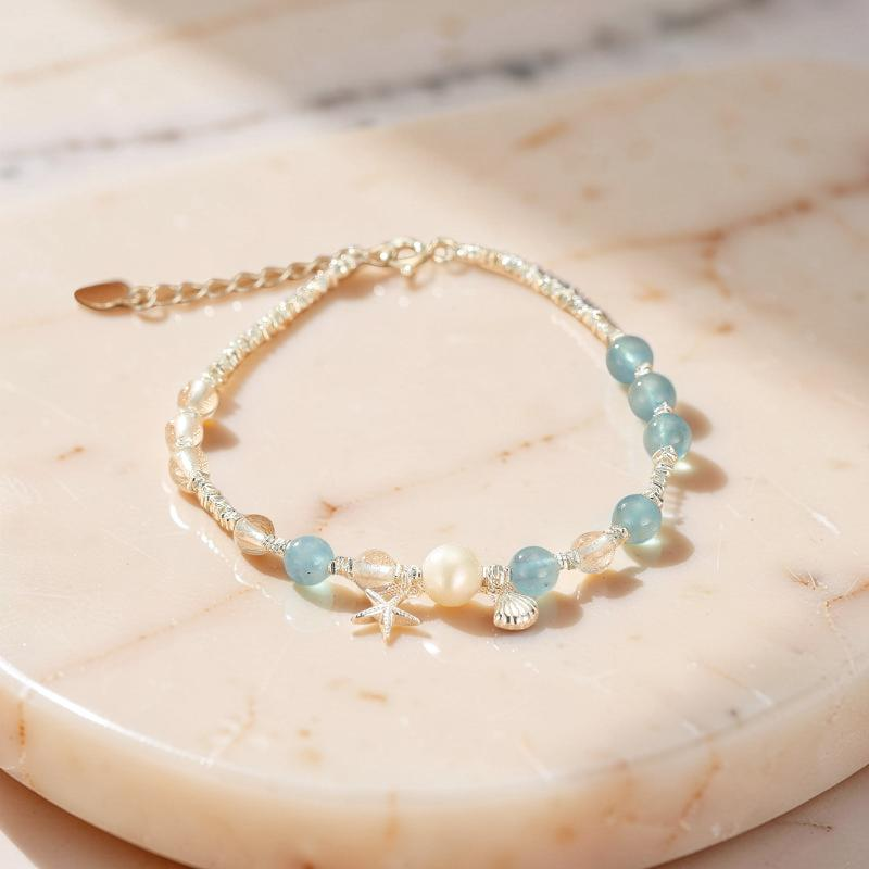 ATELIER-TIBET – Bracelet Aigue-Marine et Perle – Harmonie Marine, Argent