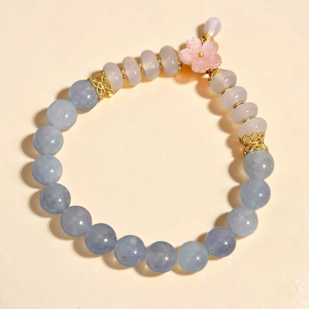ATELIER-TIBET – Bracelet Aigue-Marine et Agate – Fleur de Rosée