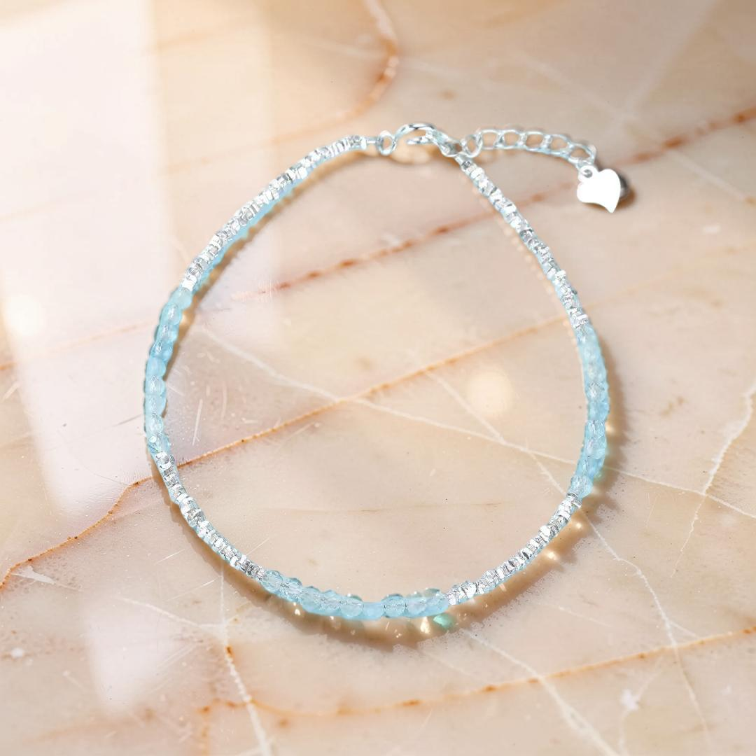 ATELIER-TIBET – Bracelet Aigue-marine – Brume Matinale, Argent