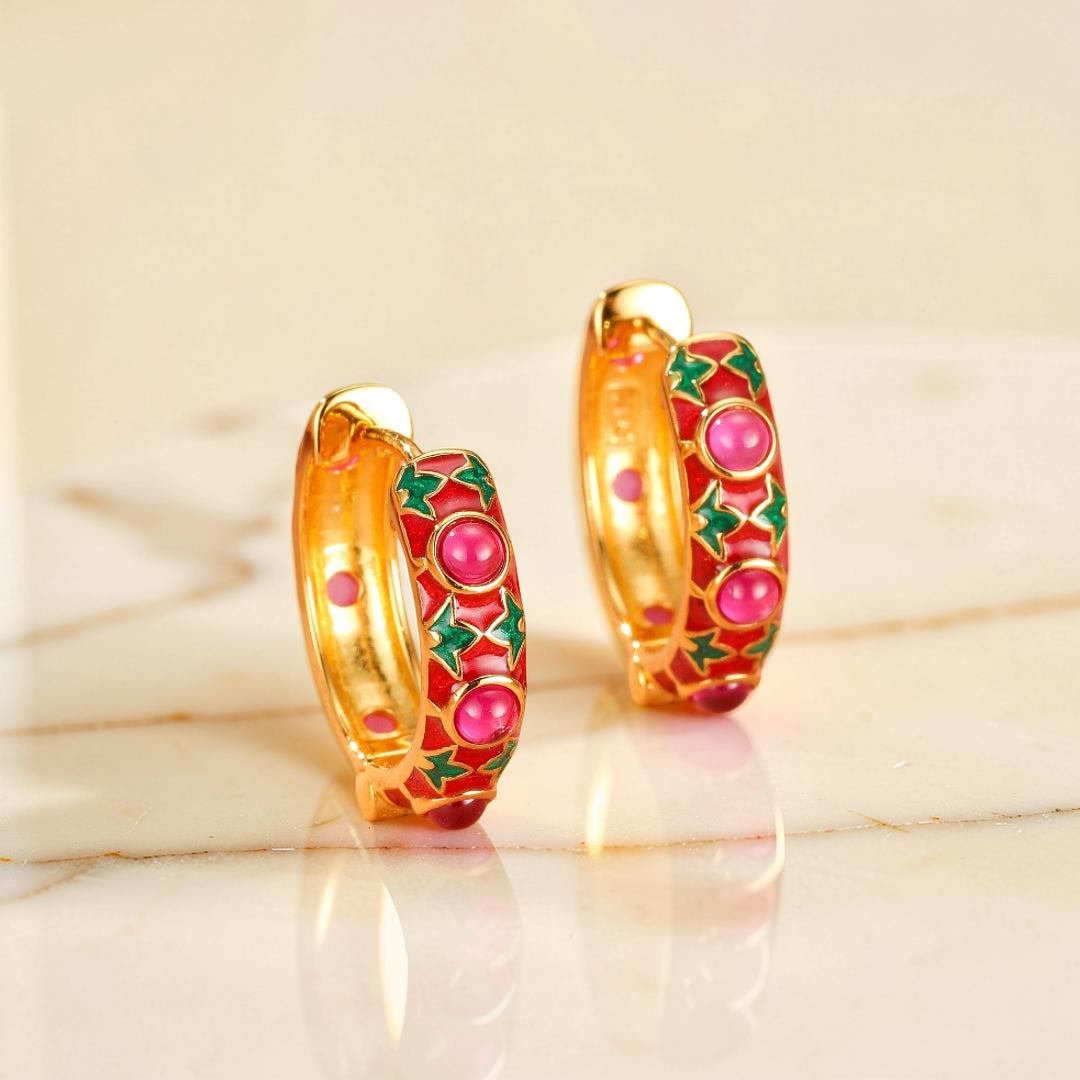 ATELIER-TIBET – Boucles d'Oreilles Cornaline – Jardin Enchanté, Argent Émaillé