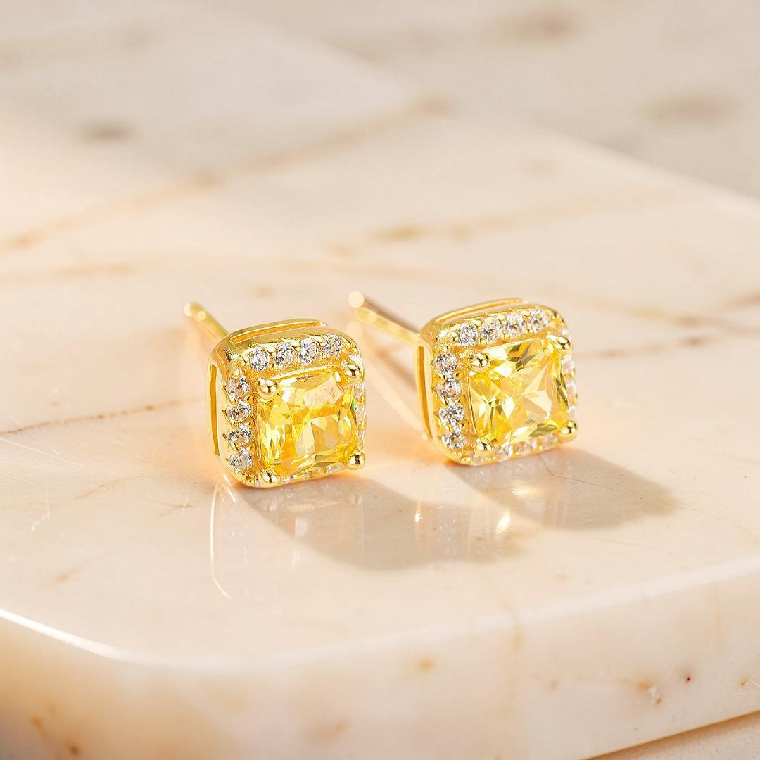ATELIER-TIBET – Boucles d’Oreilles Citrine – Éclat Carré, Argent