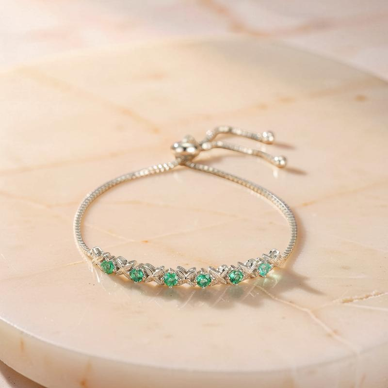 ATELIER-TIBET – Bracelet Émeraude – Grâce Florale, Argent
