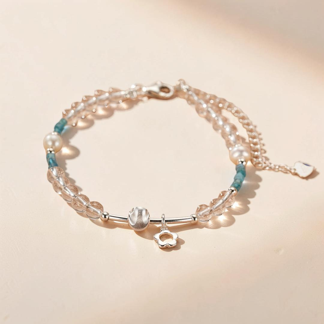 ATELIER-TIBET – Bracelet Cristal de Roche et Apatite – Onde Joyeuse, Argent