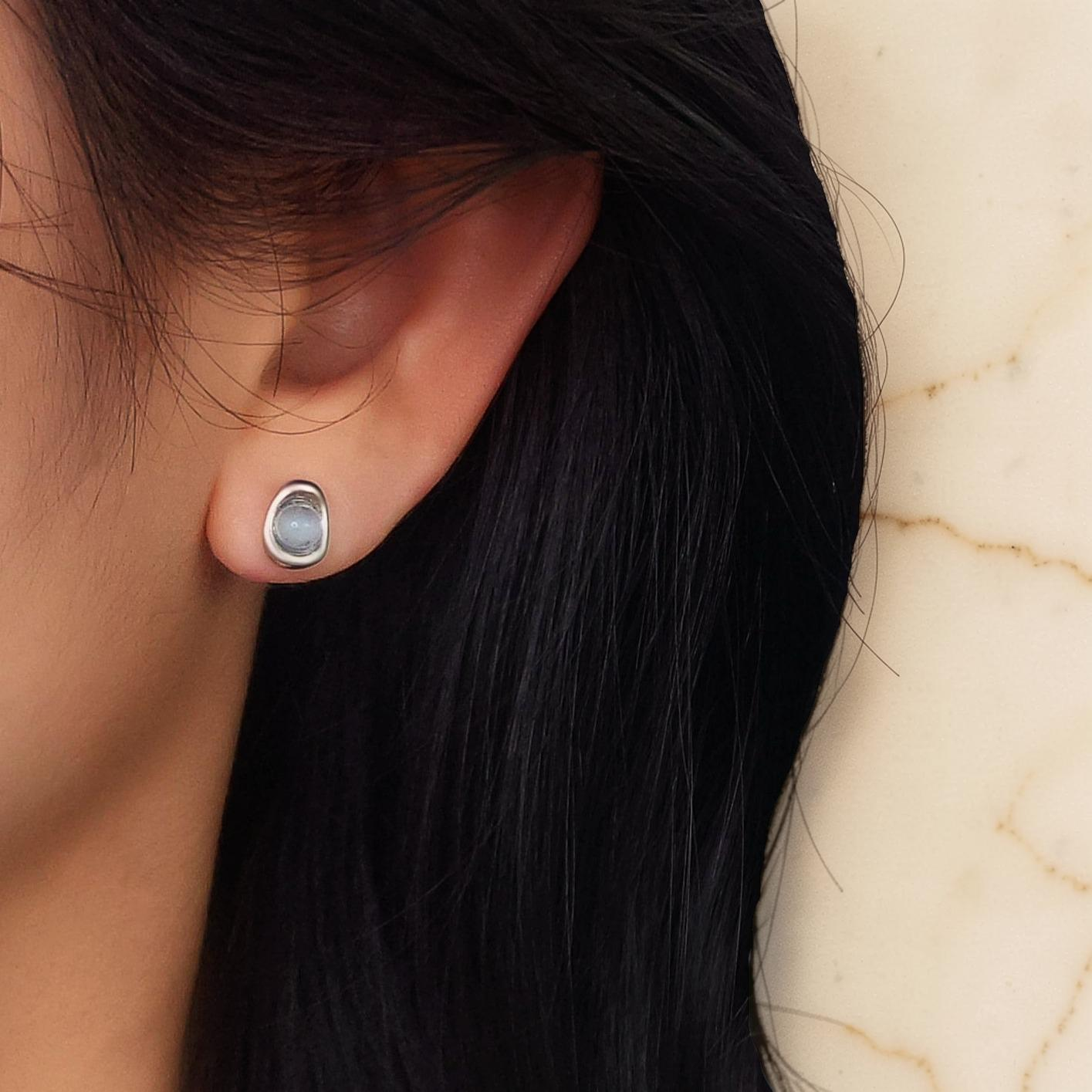 ATELIER-TIBET – Boucles d'oreilles Aigue marine – Douce Vague, Argent
