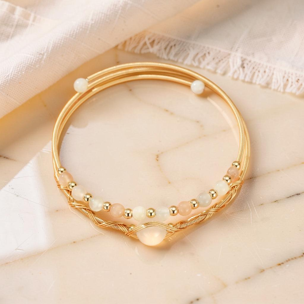 ATELIER-TIBET – Bracelet Pierre de Lune – Lumière Céleste, Plaqué Or 14K