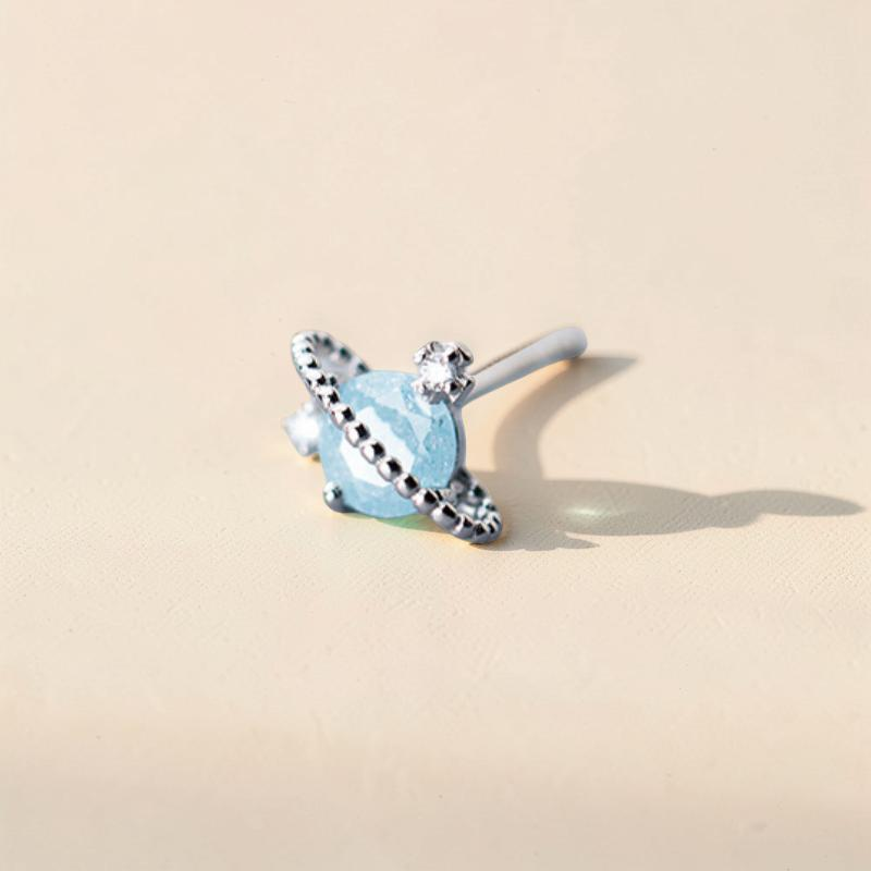 ATELIER-TIBET – Boucles d'oreilles Aigue marine – Petite Galaxie, Argent