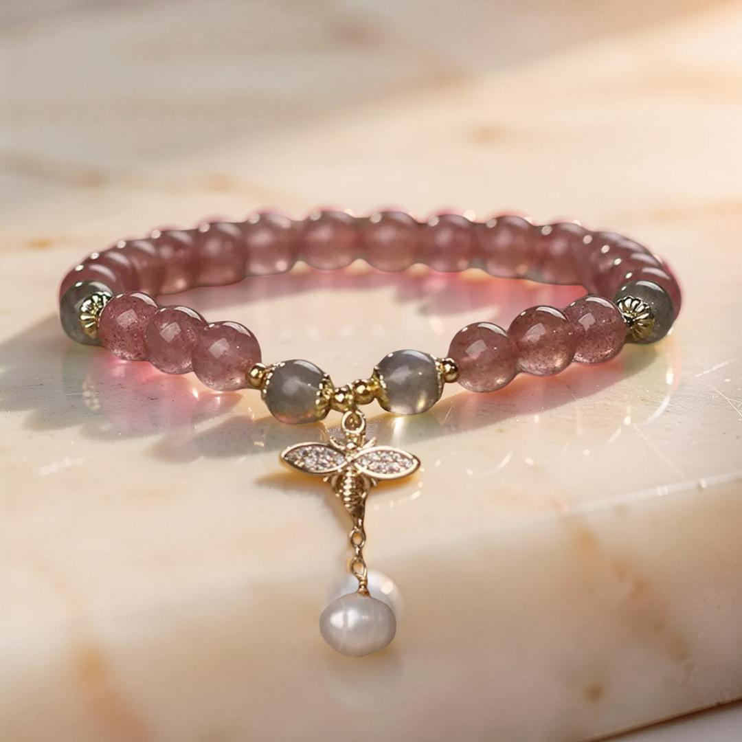 ATELIER-TIBET – Bracelet Quartz Fraise et Labradorite – Abeille Poétique