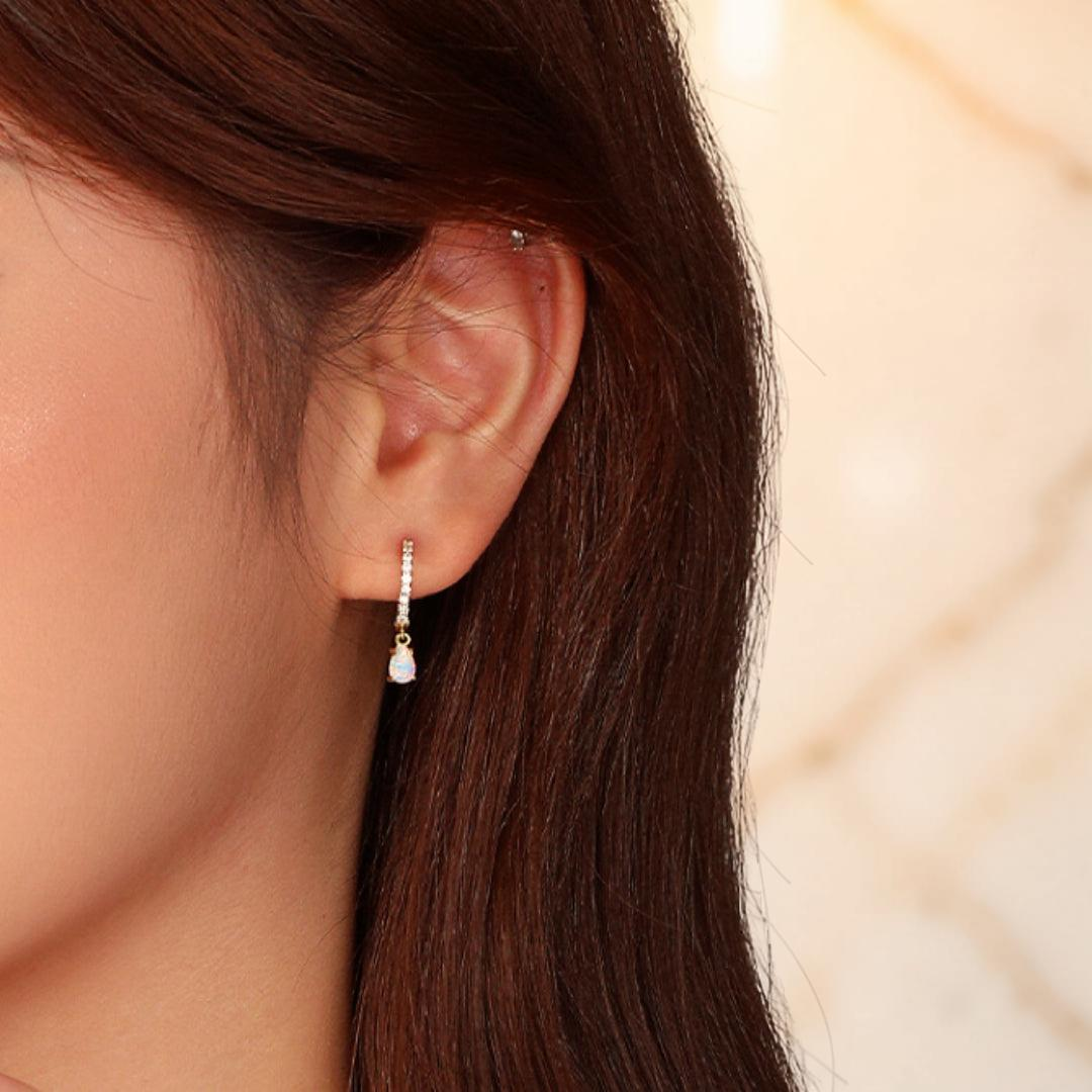 ATELIER-TIBET – Boucles d'oreilles Opale – Goutte Solaire, Argent Plaqué Or