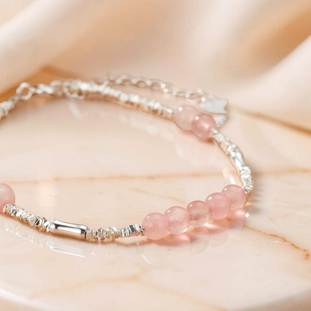 ATELIER-TIBET – Bracelet Quartz Rose – Éclat Doux, Argent