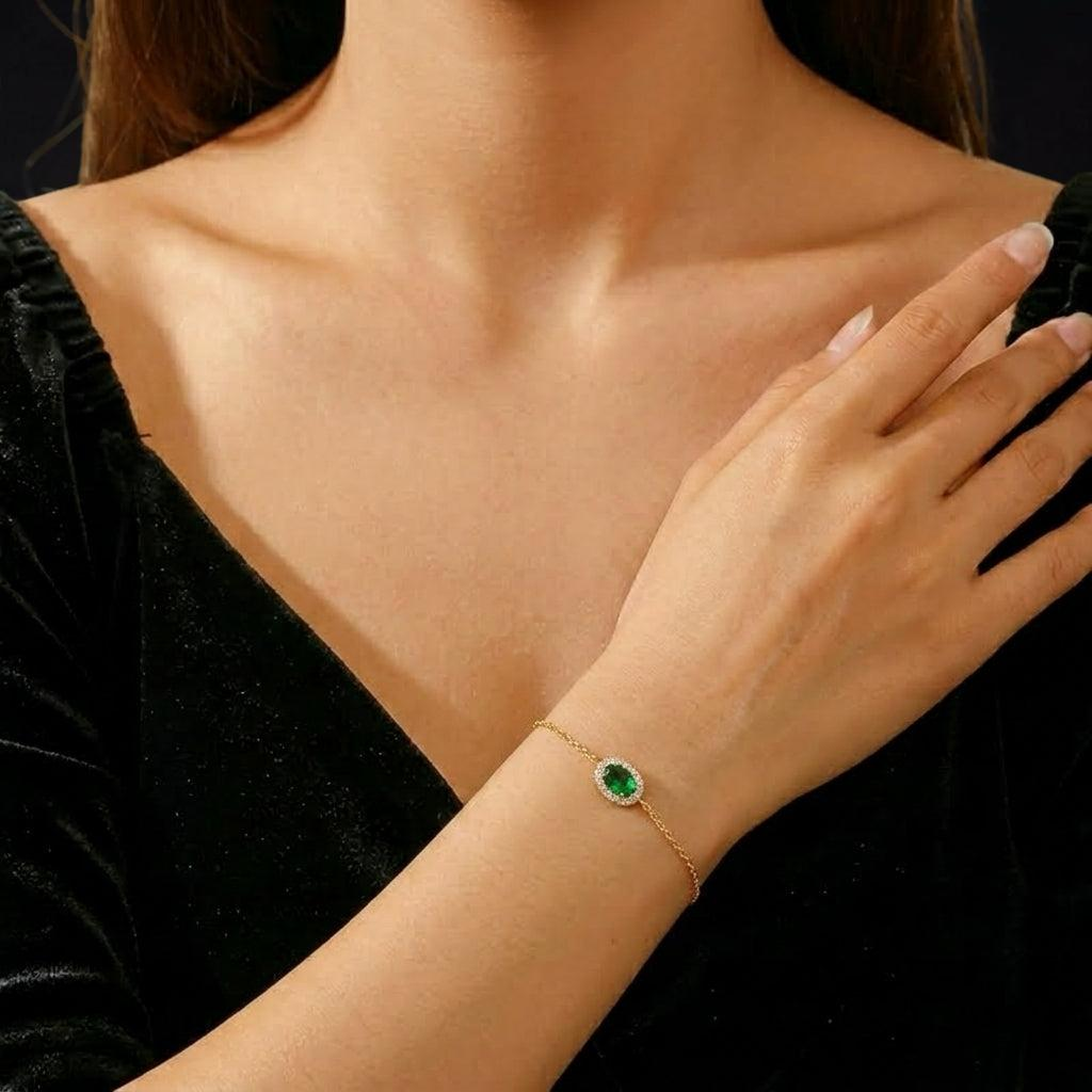 ATELIER-TIBET – Bracelet Émeraude – Souffle de Nature, Argent Plaqué Or