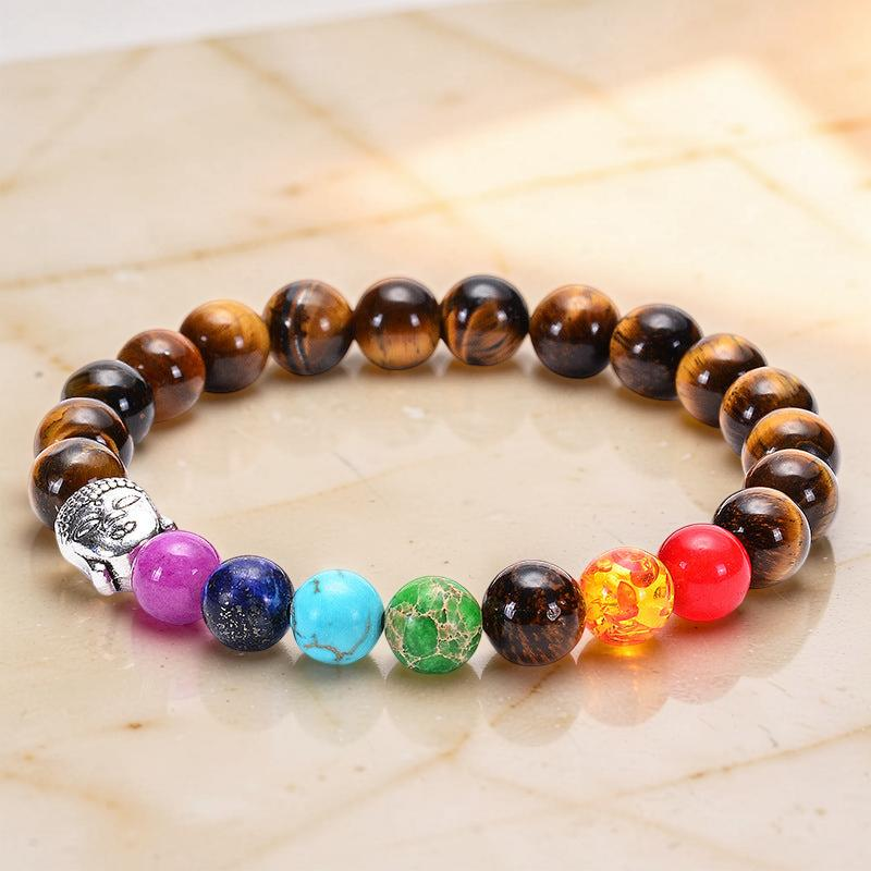 ATELIER-TIBET – Bracelet 7 Chakras Œil de Tigre et Pierres Naturelles - Bouddha