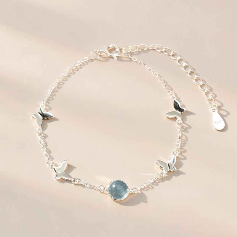 ATELIER-TIBET – Bracelet Aigue-Marine – Papillon d'Océan, Argent 925