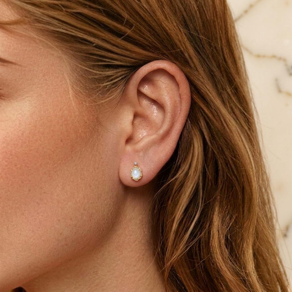 ATELIER-TIBET – Clous d'oreilles Aigue marine – Vague Céleste, Argent 925