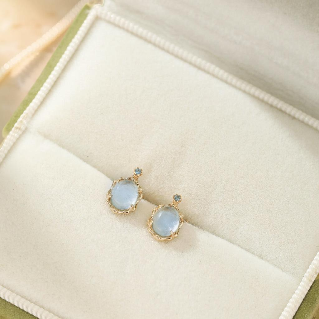 ATELIER-TIBET – Clous d'oreilles Aigue marine – Vague Céleste, Argent 925