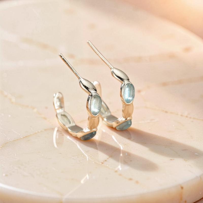 ATELIER-TIBET – Boucles d'oreilles Aigue marine – Reflets Océan, Argent