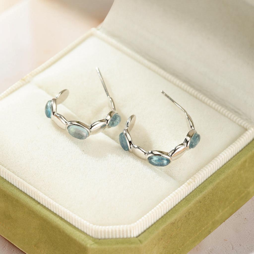 ATELIER-TIBET – Boucles d'oreilles Aigue marine – Reflets Océan, Argent