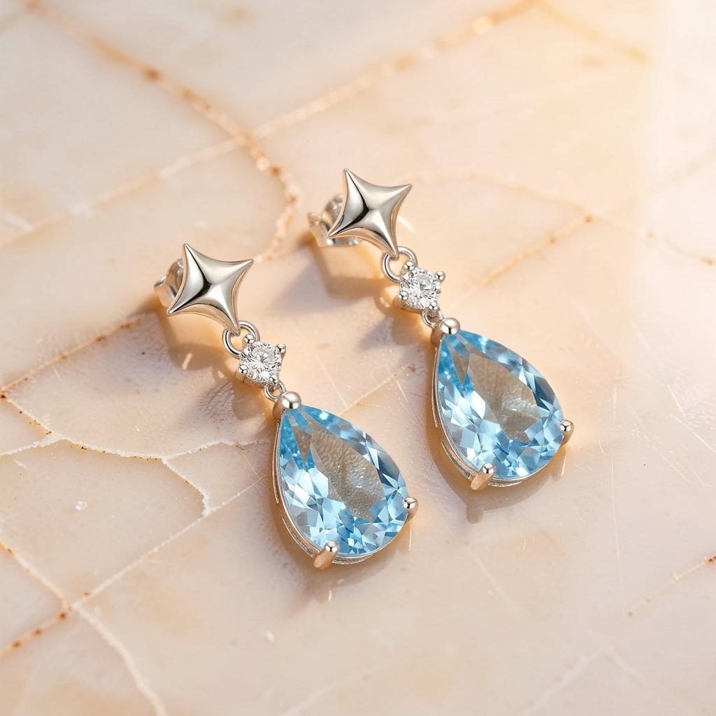 ATELIER-TIBET – Boucles d'Oreilles Topaze – Éclat Azur, Argent