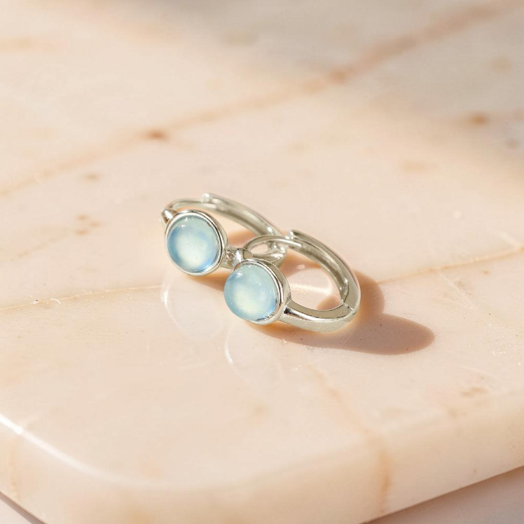 ATELIER-TIBET – Boucles d'oreilles Aigue marine – Lumière Marine, Argent