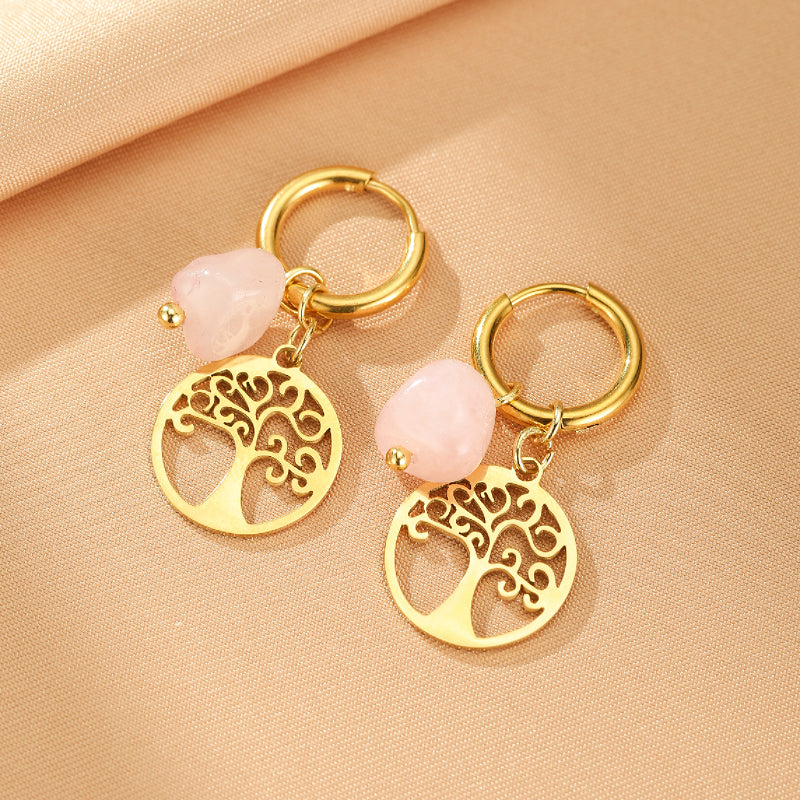 ATELIER-TIBET – Boucles d'Oreilles Pierres Naturelles et Arbre de Vie – Vie Sereine