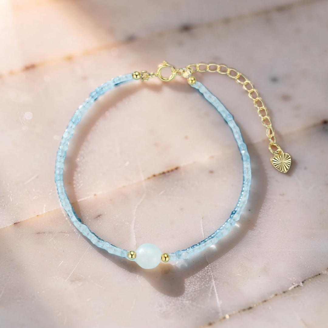 ATELIER-TIBET – Bracelet Pierre de Lune et Aigue Marine – Rêverie des Flots
