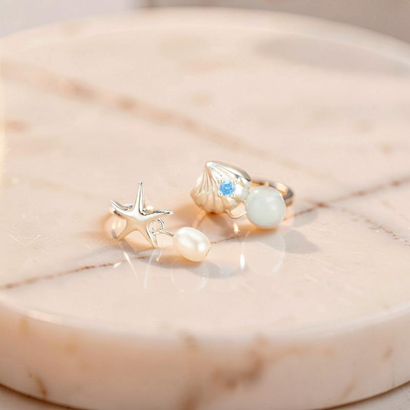 ATELIER-TIBET – Boucles d'oreilles Aigue marine et Perle – Étoile de l'Océan, Argent
