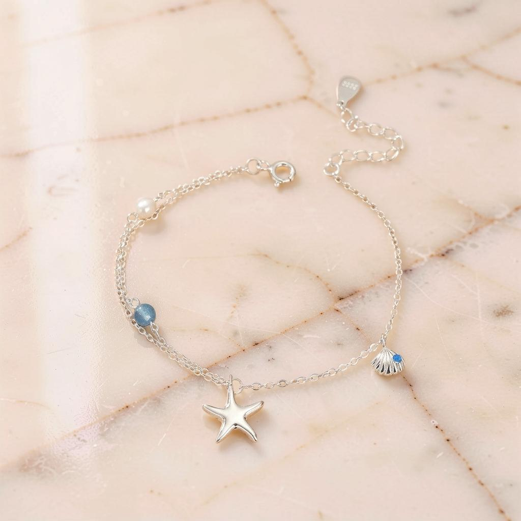 ATELIER-TIBET – Bracelet Aigue-marine et Perle – Étoile des Mers, Argent S925