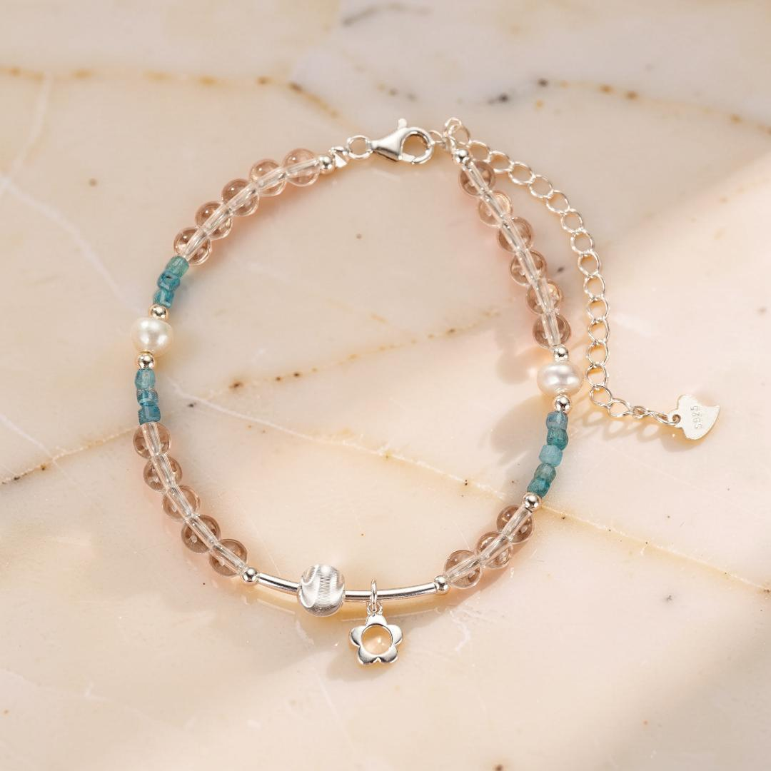 ATELIER-TIBET – Bracelet Cristal de Roche et Apatite – Onde Joyeuse, Argent