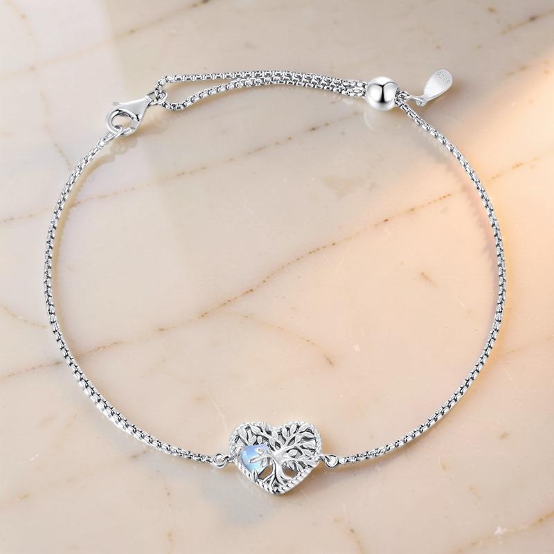 ATELIER-TIBET – Bracelet Pierre de Lune Arbre de Vie – Nature Éternelle, Argent