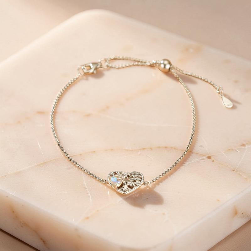 ATELIER-TIBET – Bracelet Pierre de Lune Arbre de Vie – Nature Éternelle, Argent