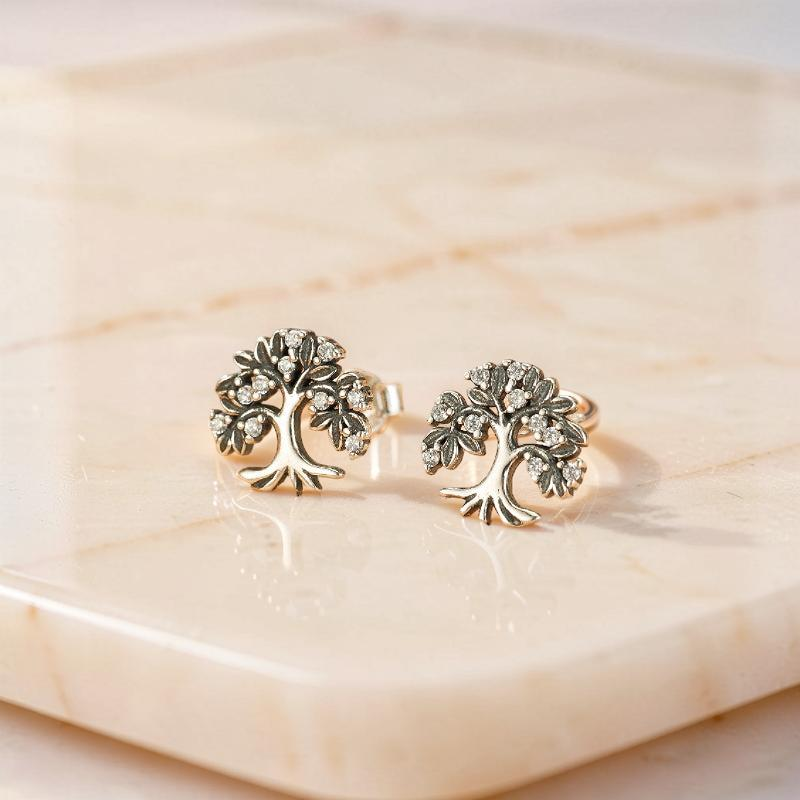ATELIER-TIBET – Boucles d'Oreilles Arbre de Vie – Essence de Nature, Argent 925